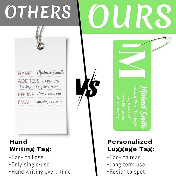 4 PCS Personalized Luggage Tags for Suitcase, Custom Engraved Aluminum Luggage Tags with Your Personalized Text Logo, Metal Name Tags with Steel Loop for Bag, Suitcase, Backpack (Green, Small)