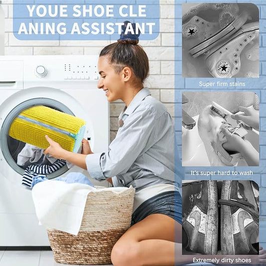 Shoe Laundry Bags for Washer & Dryer - 2pcs Reusable Mesh Washing Bags Protect Machine & Keep Sneakers Shoes Shape | Delicates Wash Bag (Yellow 2pcs)