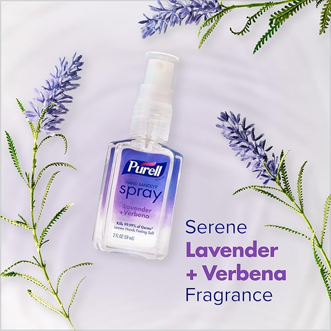 PURELL Hand Sanitizer Spray, Infused with Essential Oils, Lavender and Verbena Scent, 2 fl oz Travel-Size Bottle (Pack of 6) – 2024-04-EC