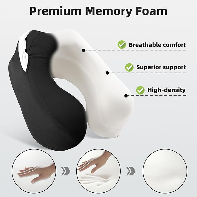 Privacy-Friendly Hooded Travel Pillow for Kids & Adults, Sensory-Friendly, Memory Foam Neck Support for Airplane, Car & Train, Breathable Fabric, Portable, Ultimate Comfort
