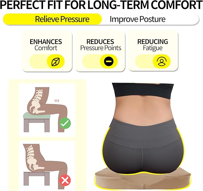 LARROUS Comfort Memory Foam Seat Cushion for Car Seat Driver, Tailbone (Coccyx) Pain Relief Pad for Driving, Office Chair (Beige)