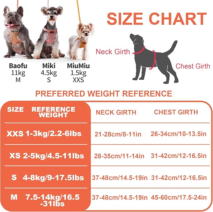 Puppytie No Pull xs Dog Harness with Multifunction Dog Leash,Soft Adjustable No Choke Escape Proof Pet Harness Vest,Orange,XS