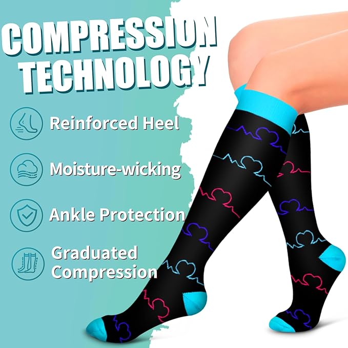 Laite Hebe Compression Socks for Women & Men Circulation(6 pairs)-Graduated Supports Socks for Running, Athletic Sports