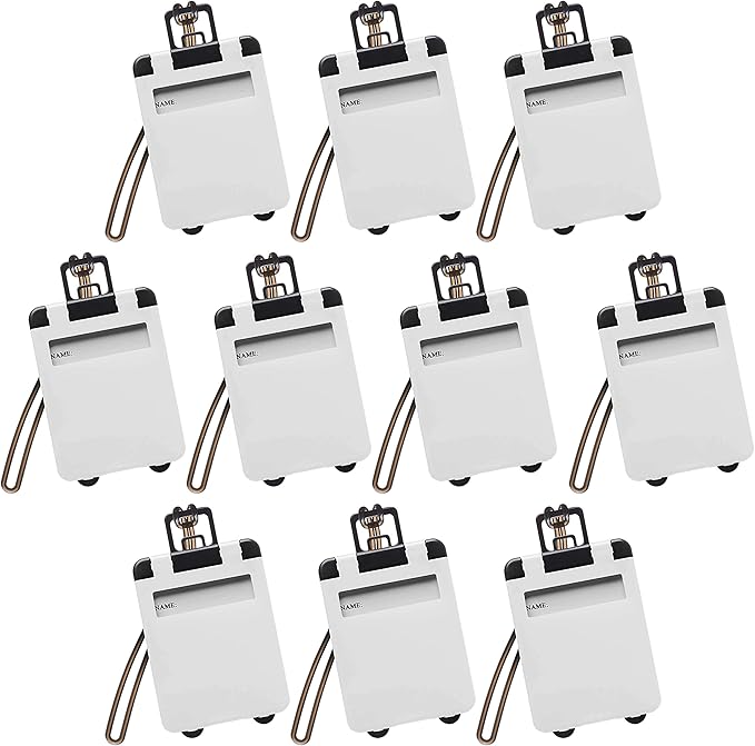 10 Mini Carry-on Luggage Tags Pack - Flip Open Cover, ID Sticker - White
