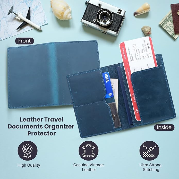 Retro Travel Genuine Leather Passport Holder with Folding Wallet Design