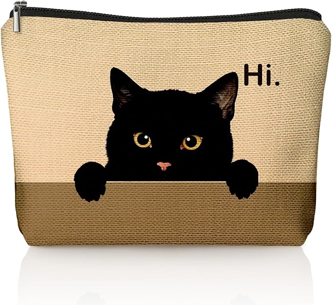 Black Cat Makeup Bag, Hi Cute Black Kitty Cosmetic Bags for Women, Cat Mom Lady Lover Gifts for Women, Pet Lovers Owners Gifts Zipper Makeup Pouch
