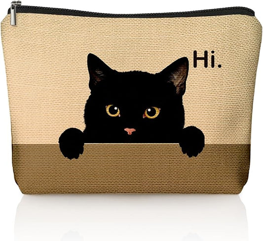 Black Cat Makeup Bag, Hi Cute Black Kitty Cosmetic Bags for Women, Cat Mom Lady Lover Gifts for Women, Pet Lovers Owners Gifts Zipper Makeup Pouch