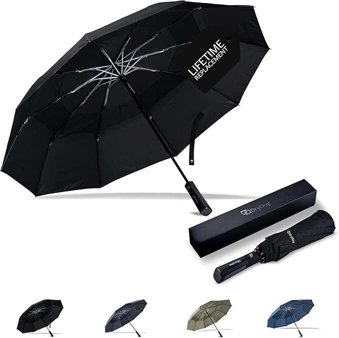 DryDay Premium Umbrellas for Rain, Large Windproof Double Canopy Umbrella, 10 Aluminum Ribs, Sturdy Frame, Auto Open Close Unique Handle, Windproof & Waterproof Umbrella for Women & Men
