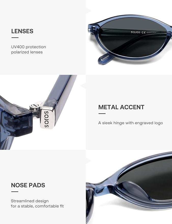 SOJOS TR90 Ultra Light Flexible Sunglasses for Women Retro Oval Polarized Cat Eye Vintage Shades UV400 Protection Comfort Fit