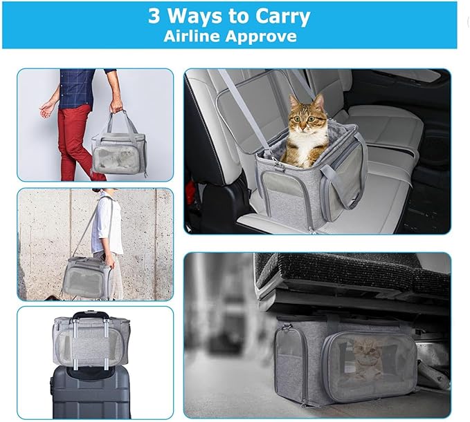 Foldable Carrier, Large Space Travel Carrier for Dogs Cats, Breathable Stretchable with Straps and Leakproof Pads, Portable Carrier for Vet Visits Outdoor Adventures