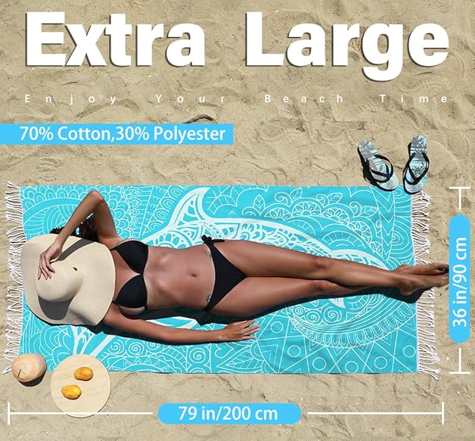 Turkish Beach Towel Quick Dry Absorbent Cotton Lightweight Thin Bathroom Bath Pool Swim Towels Extra Large Oversized Sand Free Beach Accessories Essentials Stuff Cloud Gift for Adults