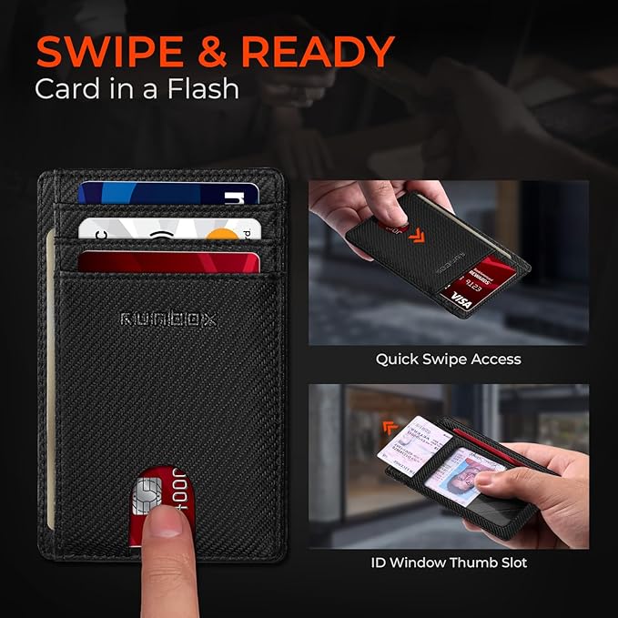 RUNBOX Slim ID Cases Minimalist Front Pocket RFID Blocking Leather Wallets for Men and Women Card Holder Wallets Gifts for men