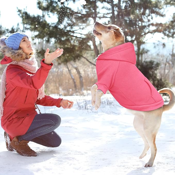 3XL Dog Sweaters for Large Dogs,Dog Hoodie,Cozy Fleece Interior Sweatshirt with Hood & Pocket,Leash Hole,Pet Clothes Sweater for Small,Medium,and Large Dogs,Pink&3XL