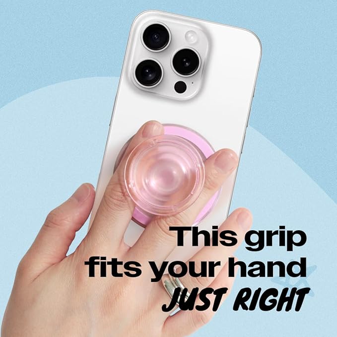 OnTheGrip Compatible with Magsafe Magnetic Authentic Translucent Color Design Collapsible Mobile Phone Grip Stand Holder for Smartphone Tablet Cell Phone Accessory (Pink)