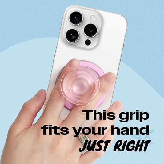 OnTheGrip Compatible with Magsafe Magnetic Authentic Translucent Color Design Collapsible Mobile Phone Grip Stand Holder for Smartphone Tablet Cell Phone Accessory (Pink)
