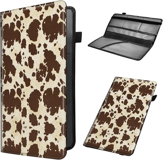 Car Registration and Insurance Card Holder,Leather Vehicle Card Document Glove Box Organizer,Paperwork Wallet Case for Driver's License,ID,Key Information Cards,Men & Women,Brown Cow Print Pattern