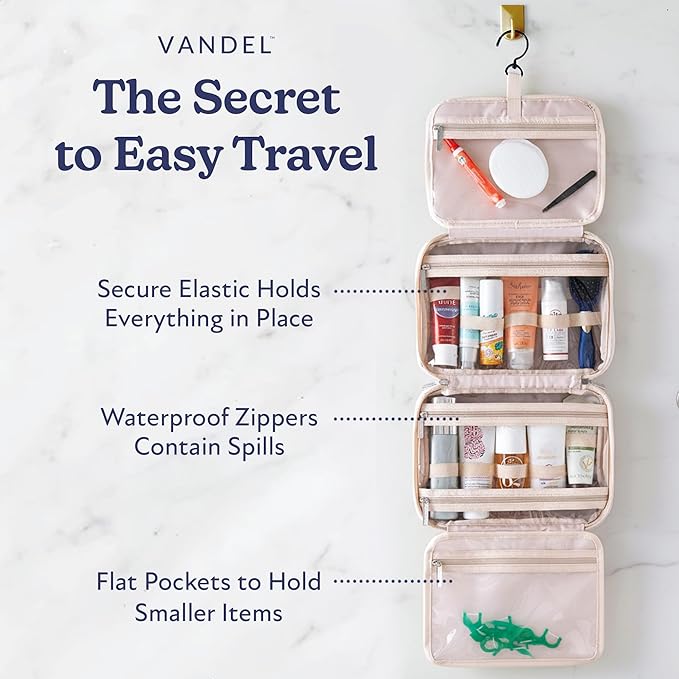 VANDEL Waterproof Hanging Toiletry Bag for Travelling, Hanging Makeup Organizer Bag, Cosmetic Travel Bags for Women Travel Toiletry Bags, Makeup Case Toiletries Organizer Hygiene Bathroom Shower Caddy