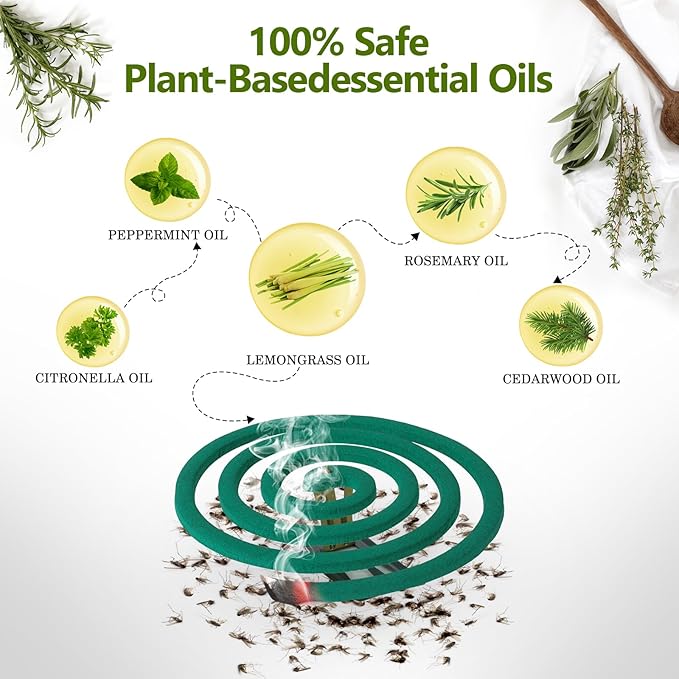 Mosquito Coils Outdoor Patio Fresh Scent,Use Reaches Up to 10 feet, Each Mosquito Coils Burns for 5-7 Hours (Contains 40 coils & 4 Stands)