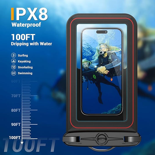 Floating Waterproof Phone Pouch, Large Waterproof Cell Phone Case, IPX8 Phone Dry Bag for iPhone 16/15/14/13/12/11/SE Series, Galaxy S25 Ultra/S24/S23 Up to 9’’ Black