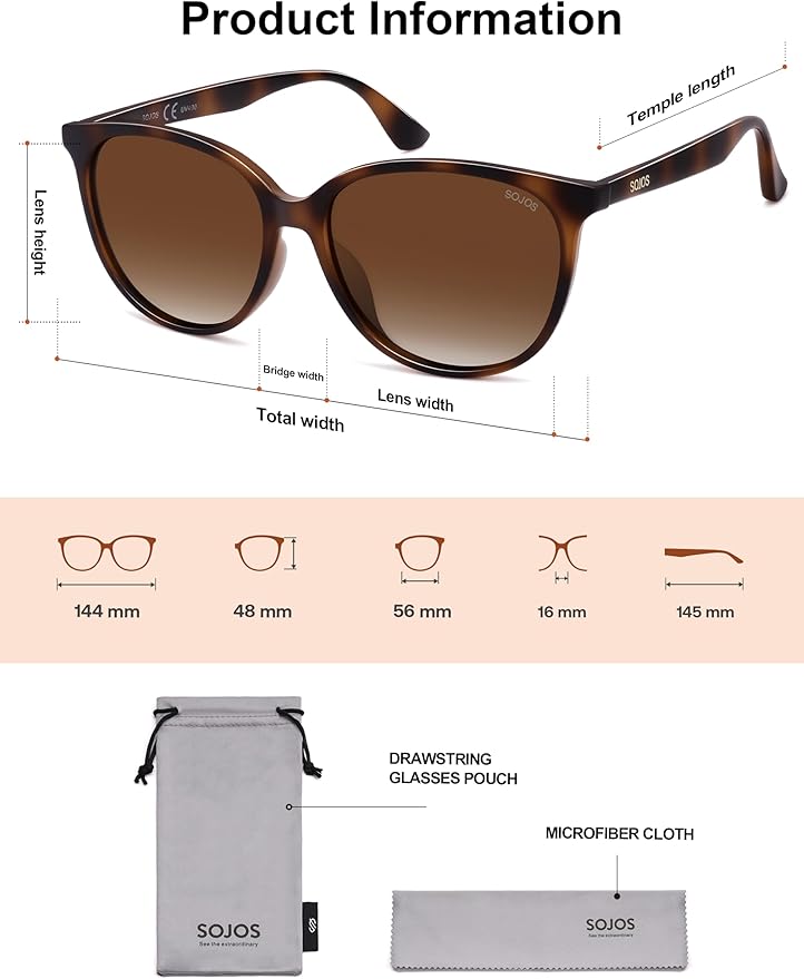 SOJOS Square Polarized Sunglasses for Women Men Vintage Style Larger Fit Shades SJ2642
