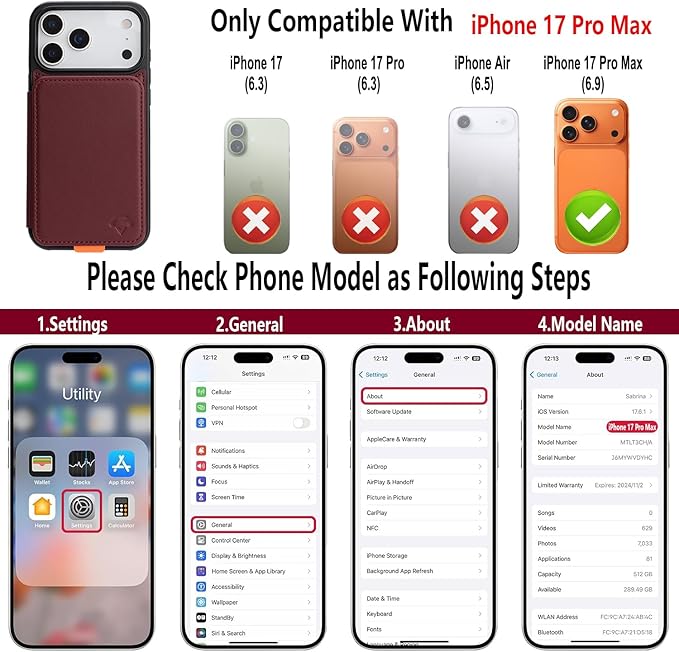 GUERNICA for iPhone 17 Pro Max (6.9") Case Wallet with Card Holder, RFID Blocking Leather Protection, Shockproof Women Men Phone Case for Apple 17 Pro Max, Wine Red