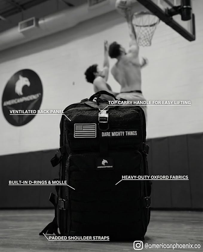 AMERICANPHOENIX 45L Elite Tactical Backpack | 3X Stronger Work & Military Backpack | Water Resistant and Heavy Duty | 3 Day MOLLE Bug Out Bag (Carbon Black)