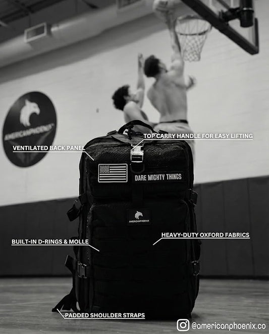 AMERICANPHOENIX 45L Elite Tactical Backpack | 3X Stronger Work & Military Backpack | Water Resistant and Heavy Duty | 3 Day MOLLE Bug Out Bag (Carbon Black)