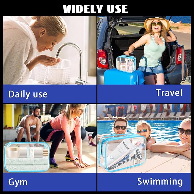 16 Pieces Clear Cosmetic Bags, PVC Clear Pouch with Zipper TSA Approved Toiletry Bag for Travelling, Waterproof Transparent Travel Makeup Cosmetic Organizer Case for Men and Women (Blue-M)