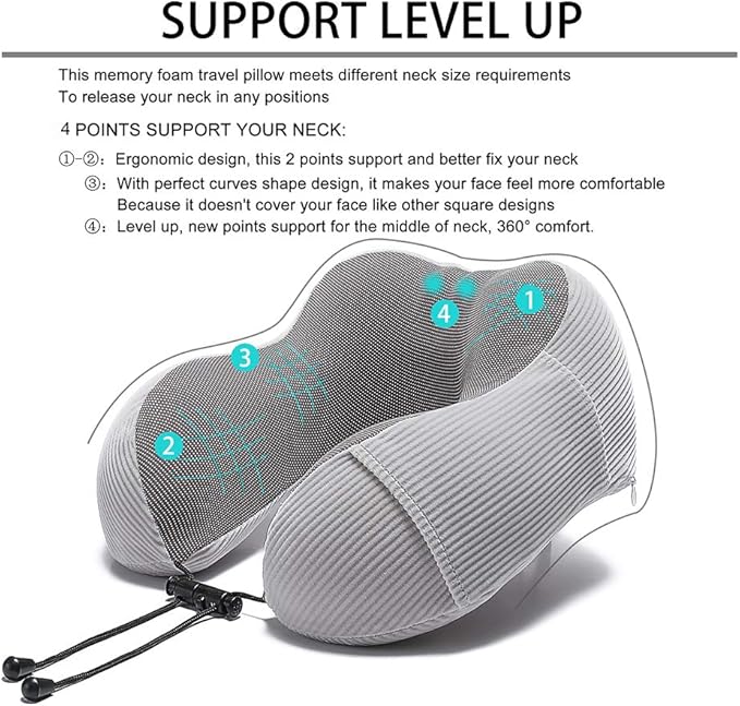 Umerci Travel Pillow, Memory Foam Neck Pillow with 360-Degree Head Support Comfortable Airplane Pillow with Storage Bag Lightweight Traveling Pillow for Sleeping, Car, Train, Bus and Home Use(Gray)