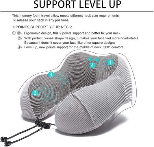 Umerci Travel Pillow, Memory Foam Neck Pillow with 360-Degree Head Support Comfortable Airplane Pillow with Storage Bag Lightweight Traveling Pillow for Sleeping, Car, Train, Bus and Home Use(Gray)