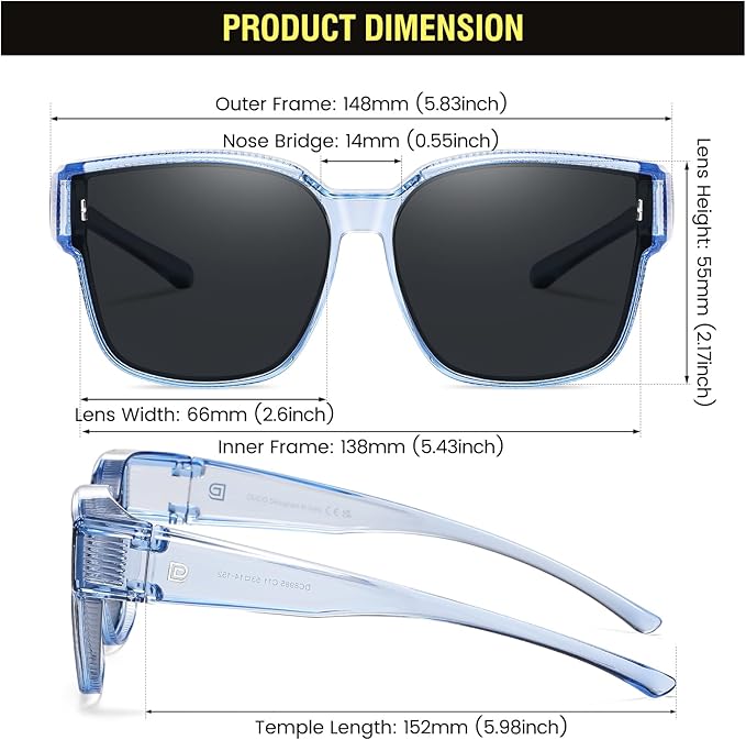 DUCO Fit Over Sunglasses for Men Women Wear Over Glasses Retro Wrap Around Polarized Sun Glasses UV400 Protection DC8981