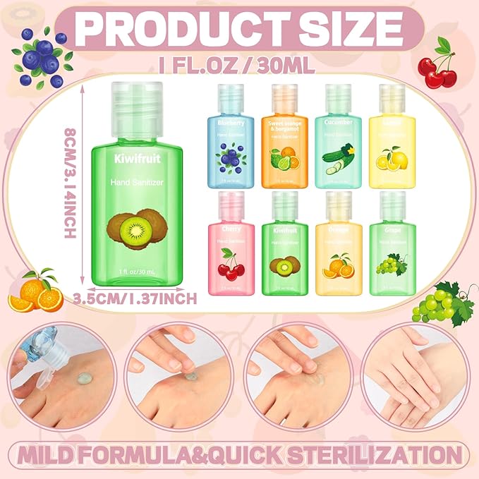Frienda 24 Pcs Mini Hand Sanitizers Bulk Travel Size Scented Hand Sanitizers 1 oz Fruity Scents for Guest Christmas Stocking Stuffers Nurse Coworker Teacher Office Gifts Homeless Care Package Supplies