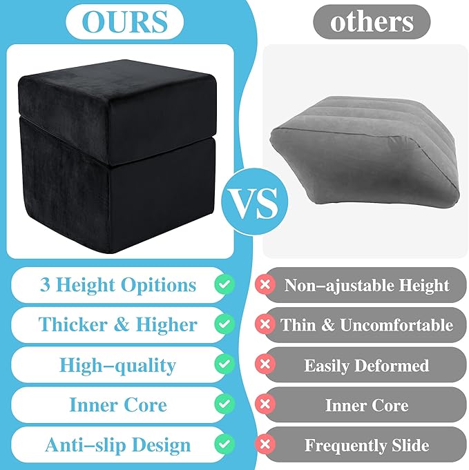 ROYALAY Adjustabl Foot Rest Under Desk for Office, High-Density Foam Foot Rest with 3 Adjustable Heights, Ergonomic Footrest with Washable Cover for Home, Airplane, Travel(16 * 14.5 * 17in, Black)