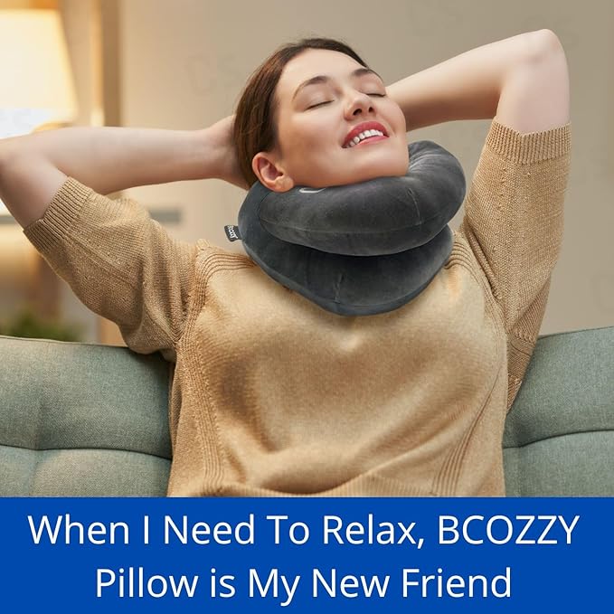 BCOZZY Neck Brace Pillow - Patented Relief for Neck Pain and Supportive Sleep-Soft, Washable, and Adjustable for Comfortable Resting. Gray Large