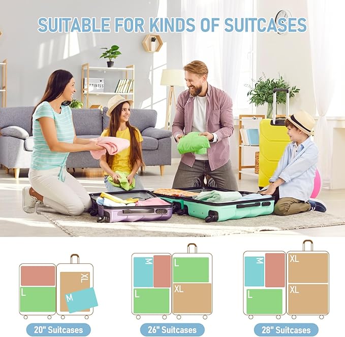 4-Piece Packing Cube Set - Lightweight Luggage Organizers for Travel, Vacation and Suitcases - Durable Accessories with Compression