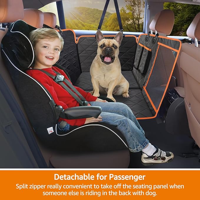 iBuddy Car Seat Cover for Dogs Offer Large Space Hard Bottom Back Seat Extender Support 420LB, Waterproof Dog Hammock Protects Rear Seat from Fur, Scratches and Dirt for Car/SUVs Easy to Clean