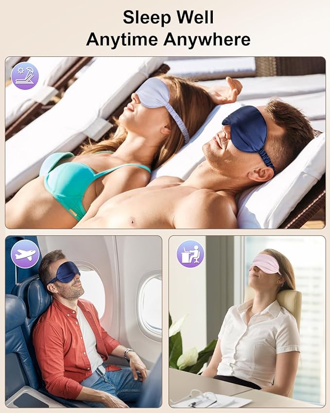 2Pack Silk Sleep Mask,IEKEODI Eye Mask for Sleeping，Elastic Blackout Eye Mask & Blindfold for Full Night's Sleep,Travel and Nap(Black+Purple)