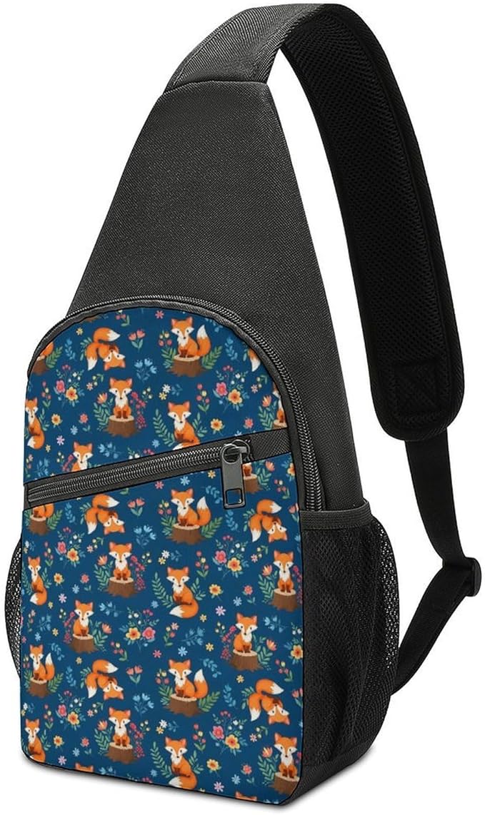 SWEET TANG Women's Cool Chest Bag Gym Sack Fashion Sling Shoulder Backpack Outdoor Sports Daypack Fox Flowers, Multipurpose Adjustable Bag Small Camera Case for Daily Use