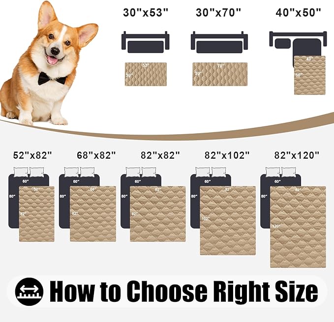 Smiry Waterproof Dog Bed Cover Blanket, Soft Reversible Pet Blanket, Washable Leakproof Cats Dogs Couch Cover for Sofa, Couch, Furniture, Plaid (30x70 Inch, Camel/Beige)