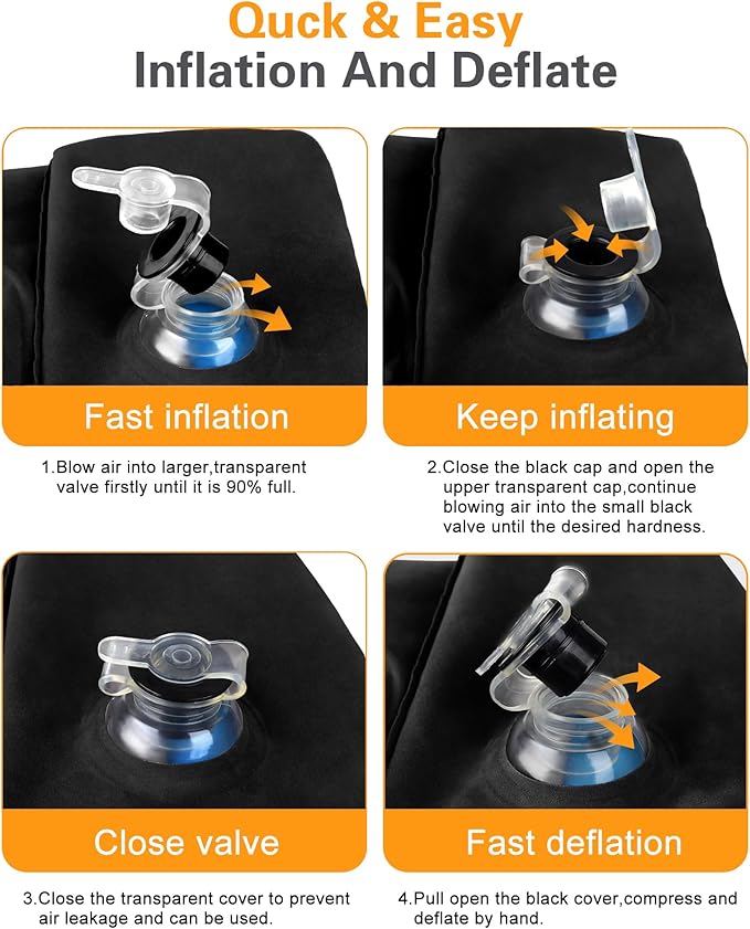 Sunany Inflatable Foot Rest Pillow , Adults Airplane Travel Pillow-Adjustable Height Cushions,for Kids to Sleep While Traveling,Suitable for Office, Home and Any Travel（Black）