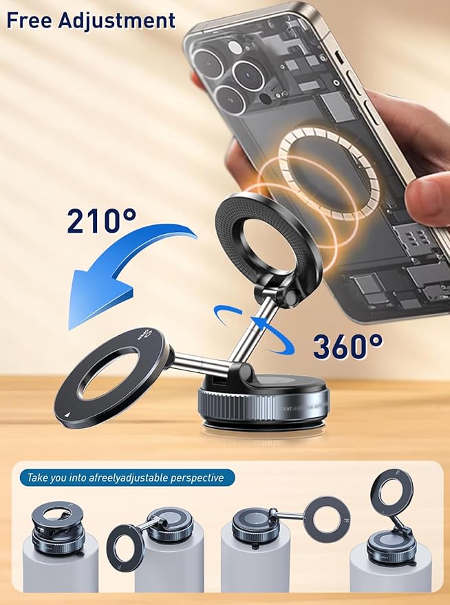 Phone Holders for Your car - 360° Adjustable Car Phone Holder for Magsafe Vacuum Suction Phone Mount with Washable Gel for iPhone 17 16 15 14 13 12