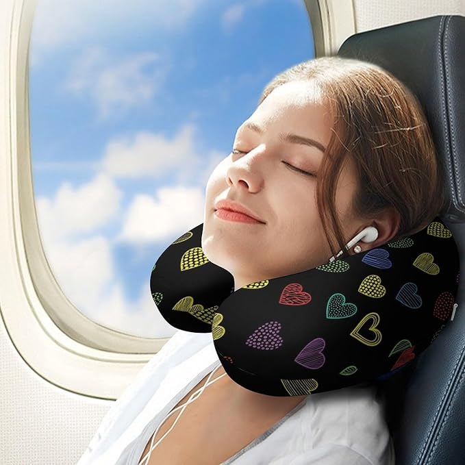 Soft Polyester Compact Neck Pillow, LGBT Pride Grunge Rainbow Hearts U-Shaped, Cervical Support for Home Car Travel Sleep, Machine Washable Comfort Design