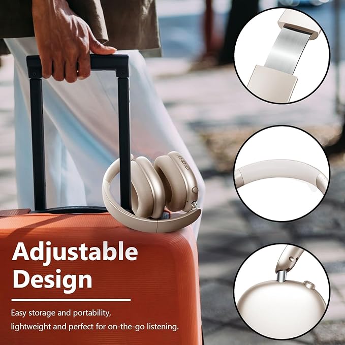 Wentronic Y01 Wireless Noise Canceling Headphones Bluetooth 5.3 Over Ear Headphones with Microphone, Hi-Res Audio, 48H Playtime, Foldable Comfortable Earpads,Compatible with iOS,Android,PC, Starlight