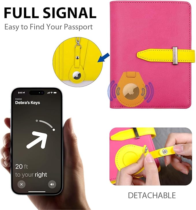 Deziliao Passport wallets, Mulit-purpose RFID Blocking Passport Holder AirTag Wallet, Travel Wallet（Pink）