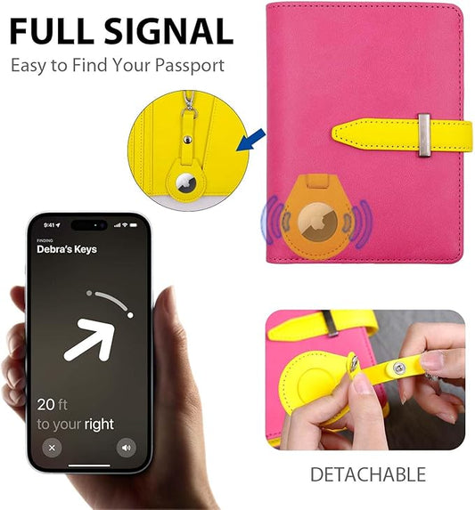 Deziliao Passport wallets, Mulit-purpose RFID Blocking Passport Holder AirTag Wallet, Travel Wallet（Pink）