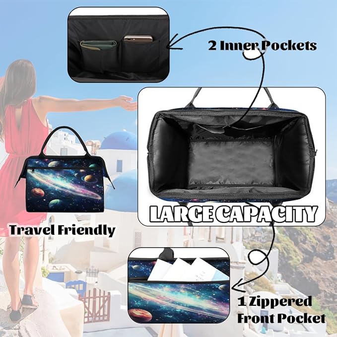 Large Travel Duffle Bag for Women Men,Waterproof Weekender Overnight Bag Carry on Tote Bags for Gym Sport Business Trip,Galaxy Planets Stars Duffel Bags
