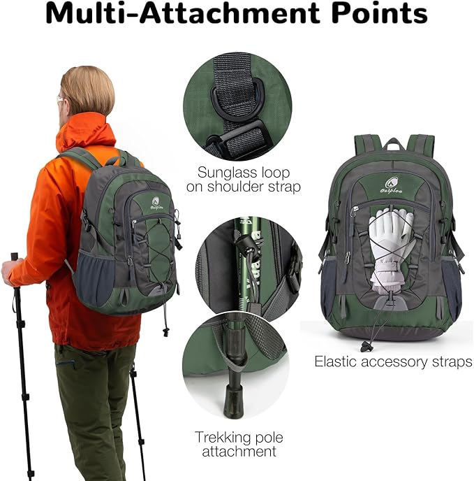 25L Small Hiking Backpack Daypack for Men Women, Waterproof Outdoor Backpack with Chest Strap for Camping, Green