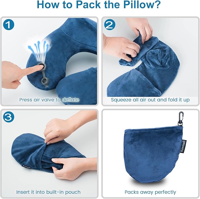 Inflatable Neck Pillow Airplane, Comfortable Inflatable Travel Neck Pillows for Airplanes Traveling on Plane, Soft Plush Cover Head Neck Rest Sleeping Long Flight for Car Train Office Home