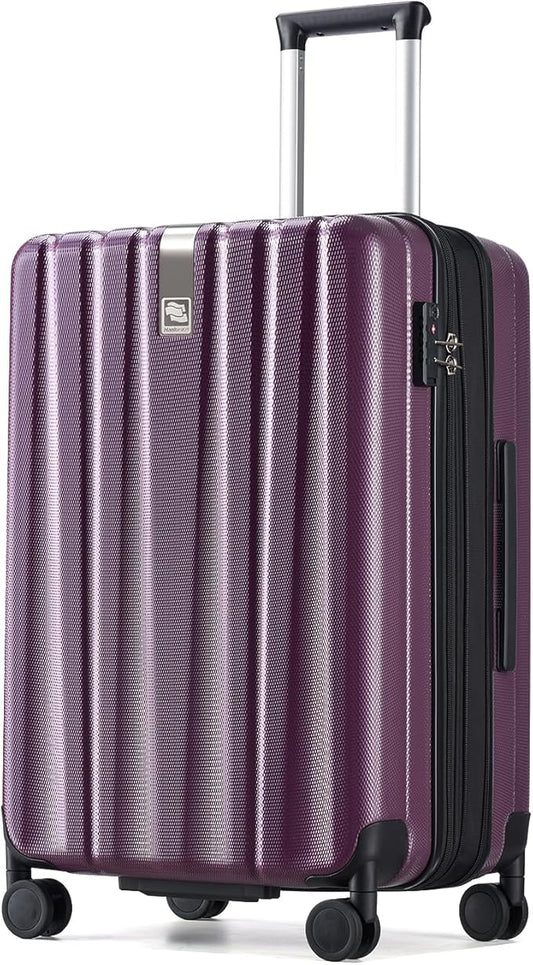 Hanke 24 Inch Expandable Checked Luggage Lightweight PC Hard Case luggage Suitcases with Wheels Travel Luggage Rolling Large Suitcase Travel Luggage Bag for Go To University (Purple)