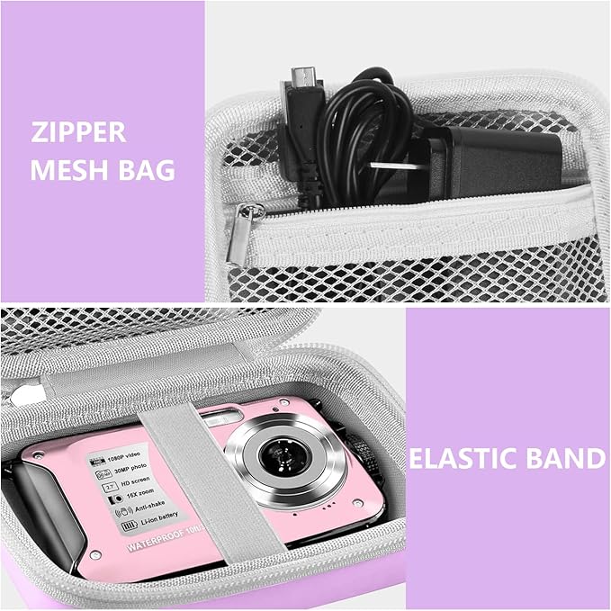 Leayjeen Underwater Camera Case Compatible with YISENCE/Trsunow/HICSHON/Yifecial/QUNVAL 11FT Waterproof Camera，Selfie Underwater Camera, Waterproof Floatable Digital Camera- Purple(Case)